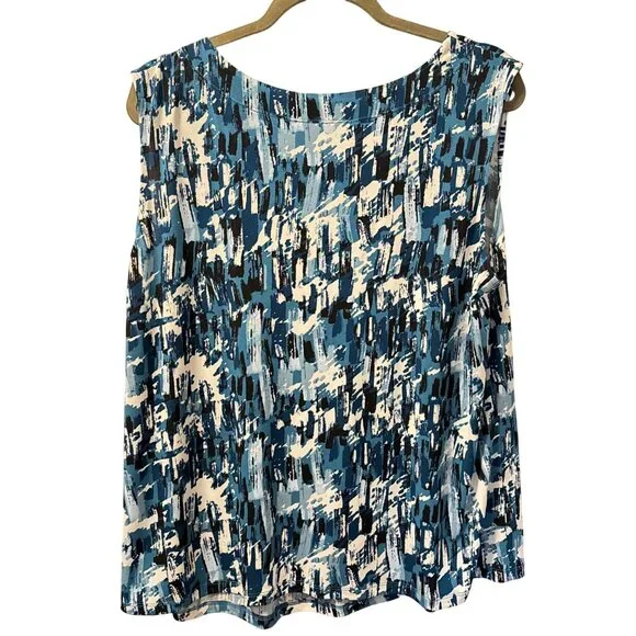 Jones Studio Womens Abstract Blue Sleeveless Top Sz 2X blouse - Picture 9 of 12